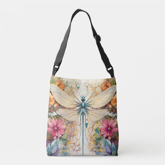 Dragonfly en wilde bloemen crossbody tas (Achterkant)