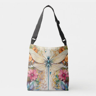 Dragonfly en wilde bloemen crossbody tas