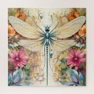 Dragonfly en wilde bloemen legpuzzel
