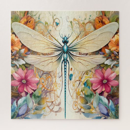Dragonfly en wilde bloemen legpuzzel (Verticaal)