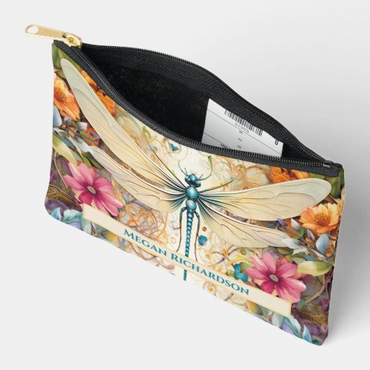 Dragonfly en wilde bloemen met naam klein etui (Open)