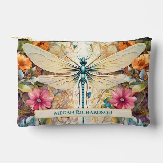 Dragonfly en wilde bloemen met naam klein etui (Voorkant)