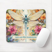 Dragonfly en wilde bloemen met naam muismat (Met muis)