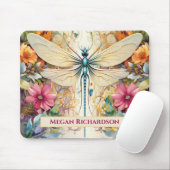 Dragonfly en wilde bloemen met naam muismat (Met muis)