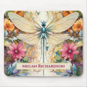 Dragonfly en wilde bloemen met naam muismat (Voorkant)