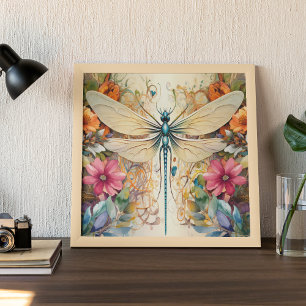 Dragonfly en wilde bloemen poster
