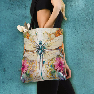 Dragonfly en wilde bloemen tote bag