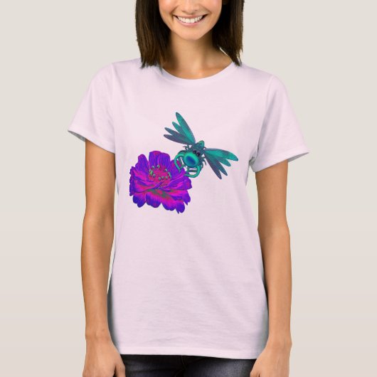 Dragonfly en zinnia-bloem t-shirt (Voorkant)