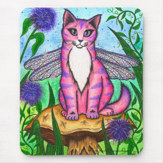 Dragonfly Fairy Cat Fantasy Art Mousepad Muismat (Voorkant)