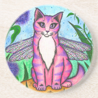 Dragonfly Fairy Cat Fantasy Art Onderzetter