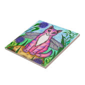 Dragonfly Fairy Cat Fantasy Art Tile Tegeltje (Zijkant)