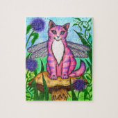 Dragonfly Fairy Cat Mushroom Fantasy Art Puzzle Legpuzzel (Verticaal)