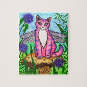 Dragonfly Fairy Cat Mushroom Fantasy Art Puzzle Legpuzzel