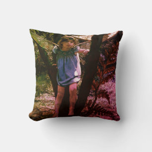 Dragonfly Fairy Girl in Moonlight Kussen