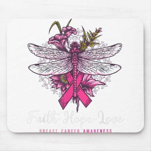 Dragonfly Faith Hope Love Breast Cancer Awareness Muismat (Voorkant)