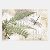 Dragonfly Fern Butterfly Bird Music Gold Decoupage Inpakpapier Vel (Voorkant 3)