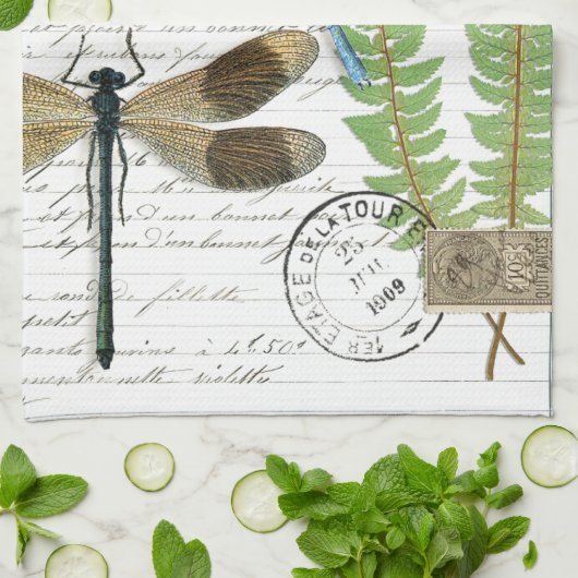  Dragonfly Fern French Kitchen Hand Towel Theedoek (Gevouwen)