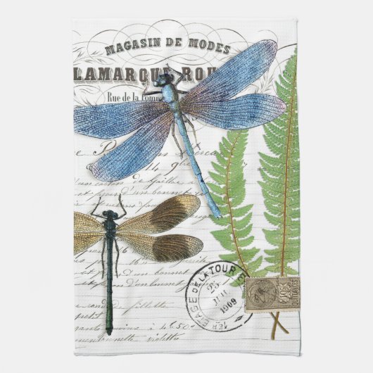  Dragonfly Fern French Kitchen Hand Towel Theedoek (Verticaal)