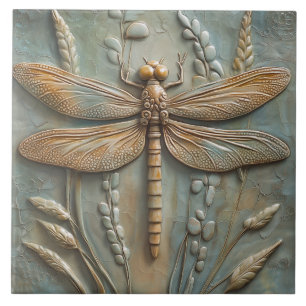 Dragonfly Field of Foliage Faux Relief Tegeltje