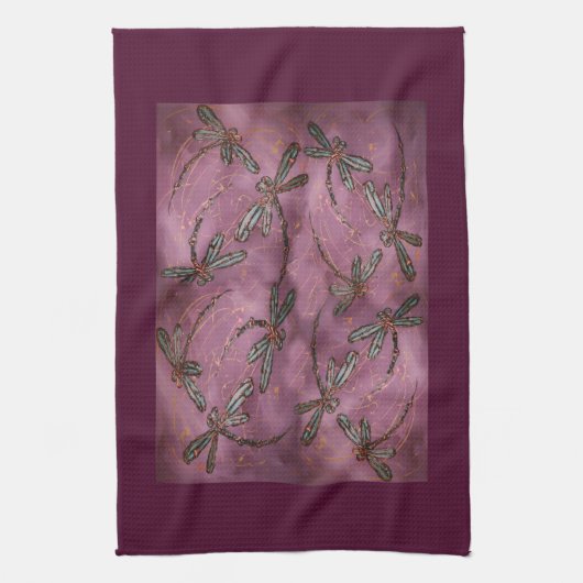 Dragonfly Flit Dusky Roos keukenhanddoek (Verticaal)