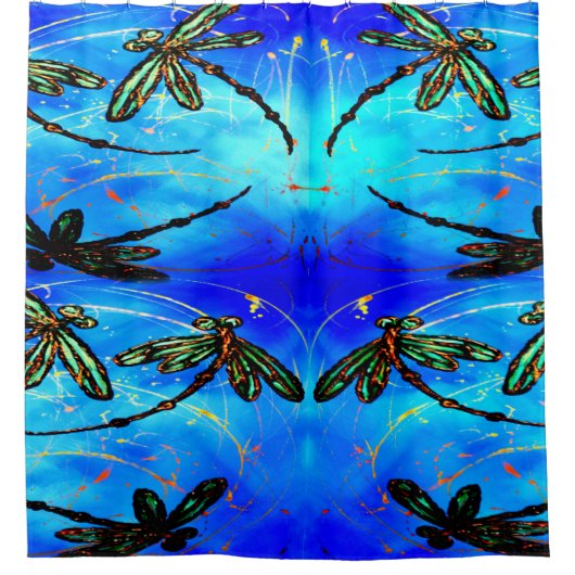 Dragonfly Flit Electric Blue Douchegordijn (Voorkant)