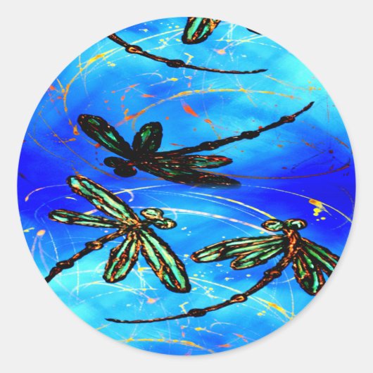 Dragonfly Flit Electric Blue Ronde Sticker (Voorkant)