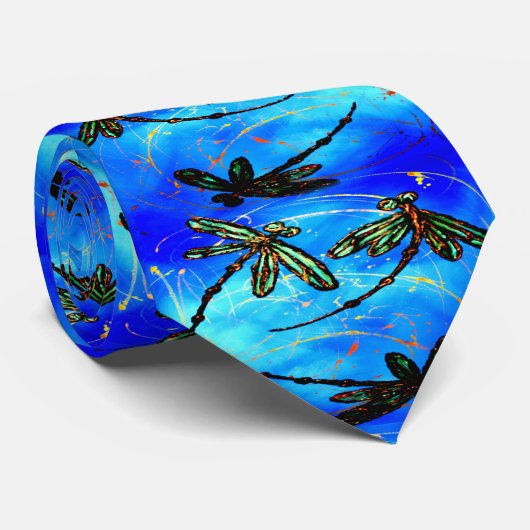 Dragonfly Flit Electric Blue Stropdas (Opgerold)