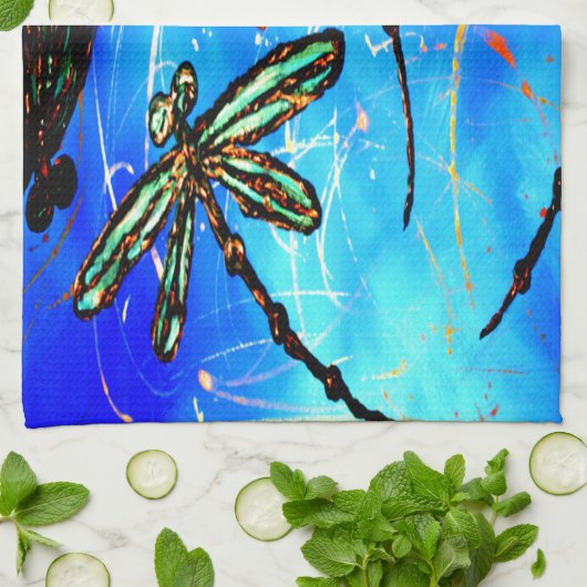 Dragonfly Flit Electric Blue Theedoek (Gevouwen)