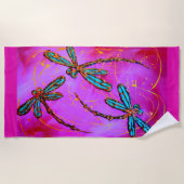 Dragonfly Flit Electric Roze Beach Towel Strandlaken (Voorkant)