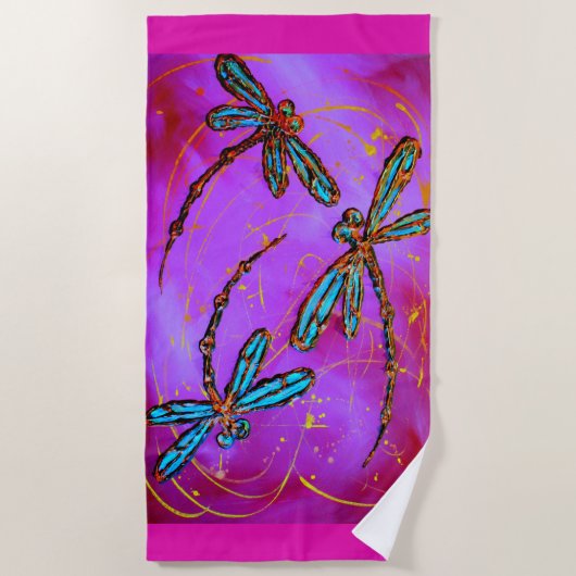 Dragonfly Flit Electric Roze Beach Towel Strandlaken (Voorkant)