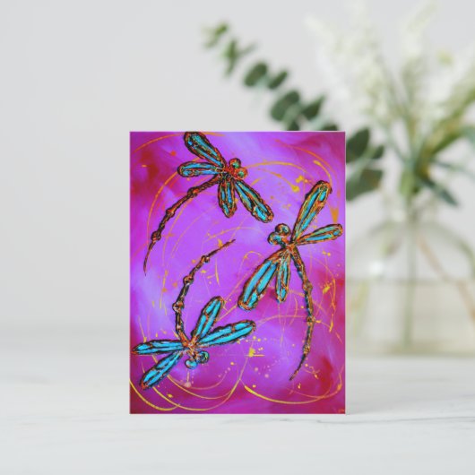 Dragonfly Flit Electric Roze Briefkaart (Staand voorkant)