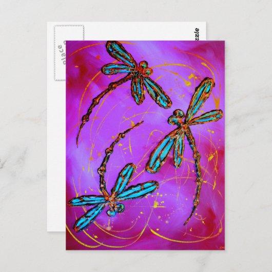 Dragonfly Flit Electric Roze Briefkaart (Voorkant / Achterkant)