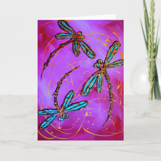 Dragonfly Flit Electric Roze Feestdagen Kaart (Voorkant)
