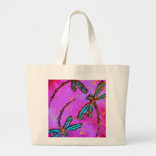 Dragonfly Flit Electric Roze Grote Tote Bag