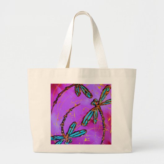Dragonfly Flit Electric Roze Grote Tote Bag (Voorkant)