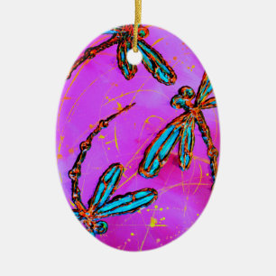 Dragonfly Flit Electric Roze Keramisch Ornament
