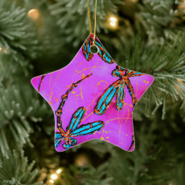 Dragonfly Flit Electric Roze kerstversiering Keramisch Ornament