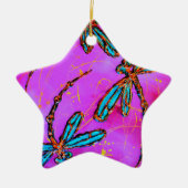 Dragonfly Flit Electric Roze kerstversiering Keramisch Ornament (Voorkant)