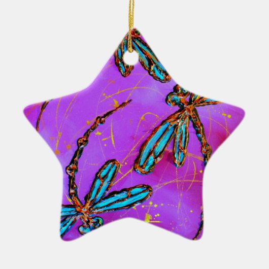 Dragonfly Flit Electric Roze kerstversiering Keramisch Ornament (Voorkant)