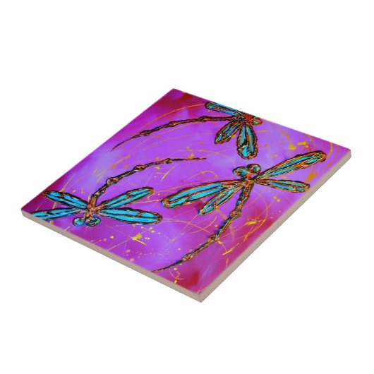 Dragonfly Flit Electric Roze Tegeltje (Zijkant)