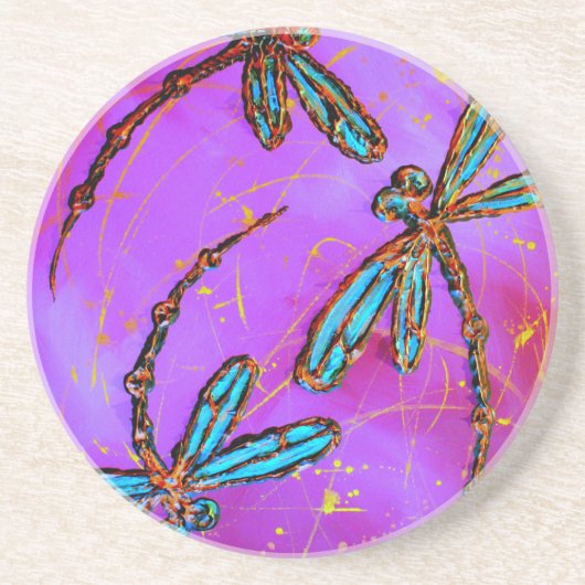 Dragonfly Flit Electric Roze Zandsteen Onderzetter (Voorkant)