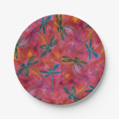 Dragonfly Flit Hot Fuchsia Roze Papieren Bordje (Voorkant)