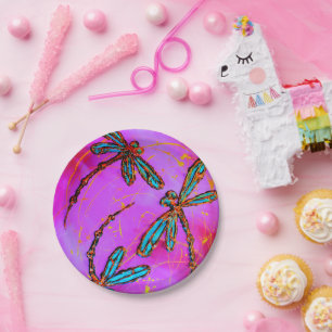 Dragonfly Flit Hot Roze Papieren Bordje