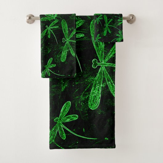 Dragonfly Flit Neon Green Bath Towel Set Bad Handdoek (Insitu)