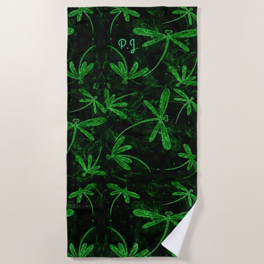Dragonfly Flit Neon Green Beach Towel Strandlaken (Voorkant)