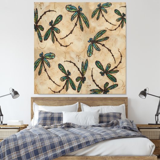 Dragonfly Flit Rustic Cream Canvas Afdruk (Insitu (Slaapkamer))