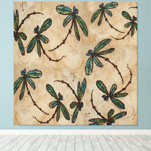 Dragonfly Flit Rustic Cream Canvas Afdruk (Insitu (Houten vloer))