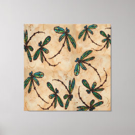 Dragonfly Flit Rustic Cream Canvas Afdruk