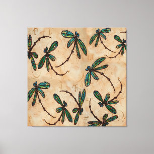 Dragonfly Flit Rustic Cream Canvas Afdruk