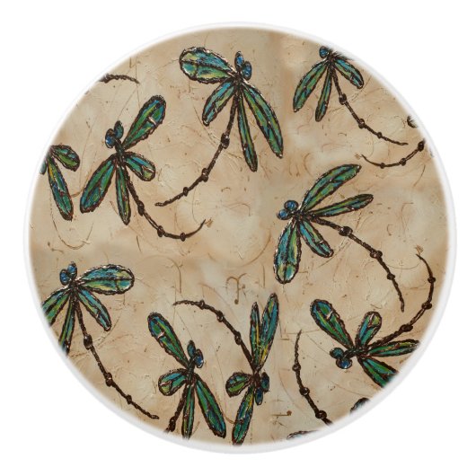 Dragonfly Flit Rustic Cream Keramische Knop (Voorkant)